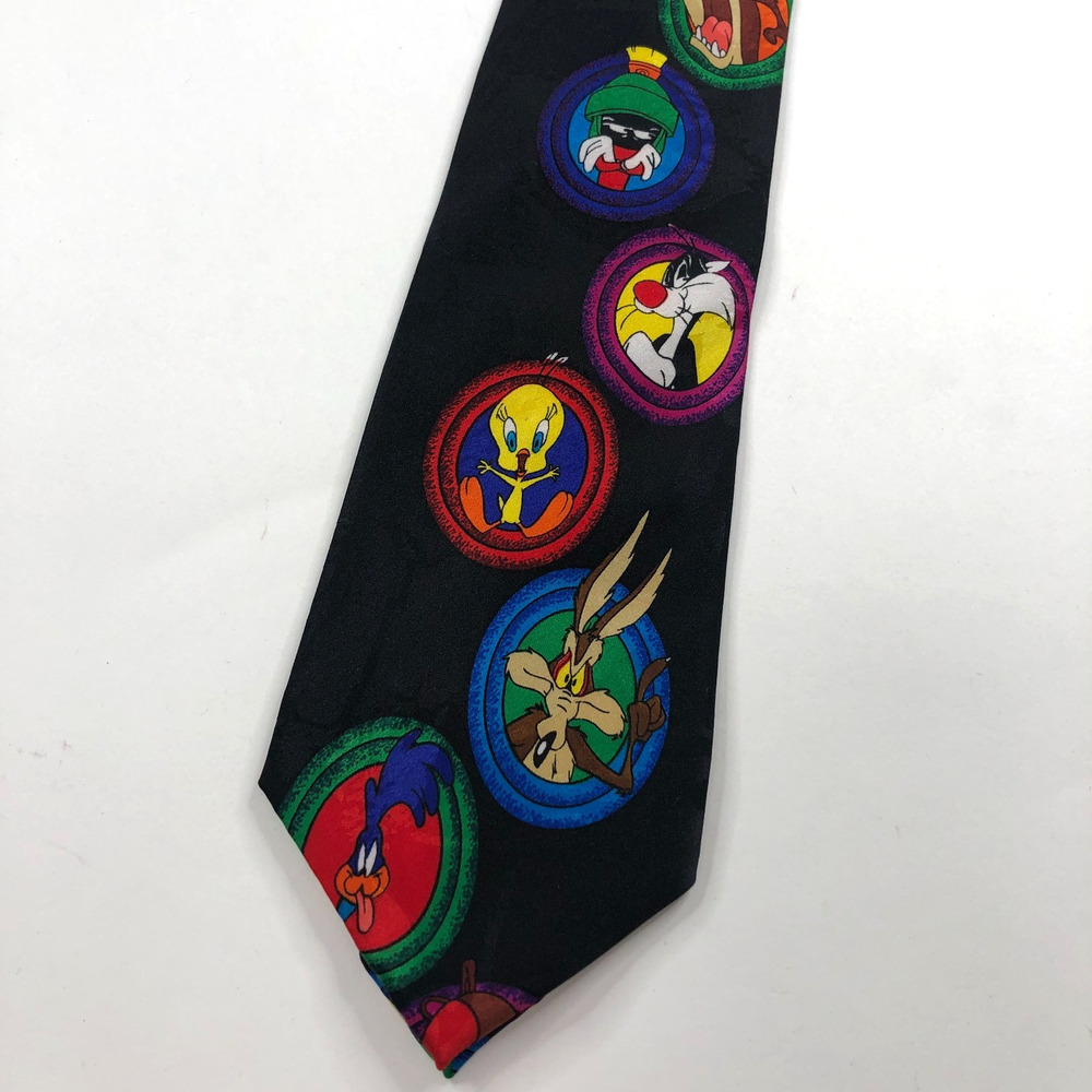 VINTAGE Looney Tunes Men Tie One Size Black 1997 MINT 4" /58-in